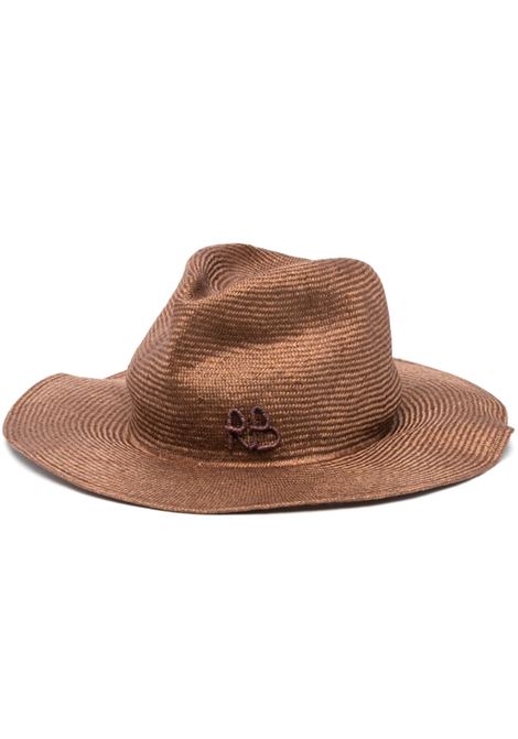 Brown embroidered-logo straw sun hat - women RUSLAN BAGINSKIY | FDR09SLZCHASRBRWN