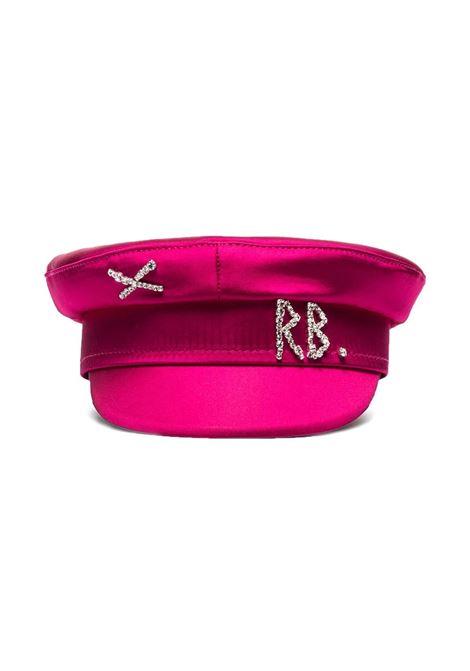 Pink crystal-embellished satin baker boy hat - women RUSLAN BAGINSKIY | KPC038STNDMDPNK