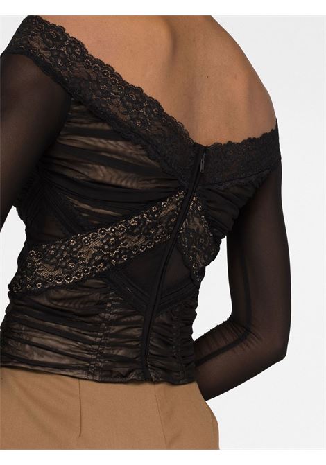 Black lace-trim mesh top - women SELF-PORTRAIT | RS23003TB