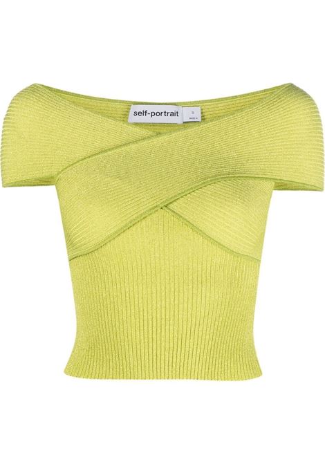 Green knitted off-shoulder top - women SELF-PORTRAIT | RS23090TG