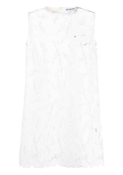 White floral-lace detail shift dress - women SELF-PORTRAIT | RS23094SW