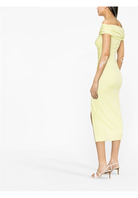 Lime green  off-shoulder draped midi dress - women SELF-PORTRAIT | SS23002MGN