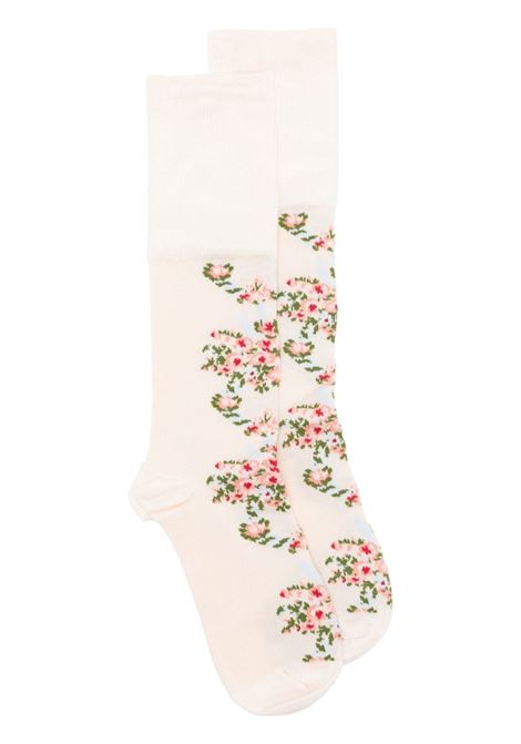 Cream and multicolour Wreath jacquard-pattern socks - women SIMONE ROCHA | SOCK320635CM