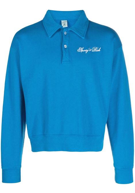 Blue logo-embroidered long-sleeve polo shirt - men SPORTY & RICH | PO851RB