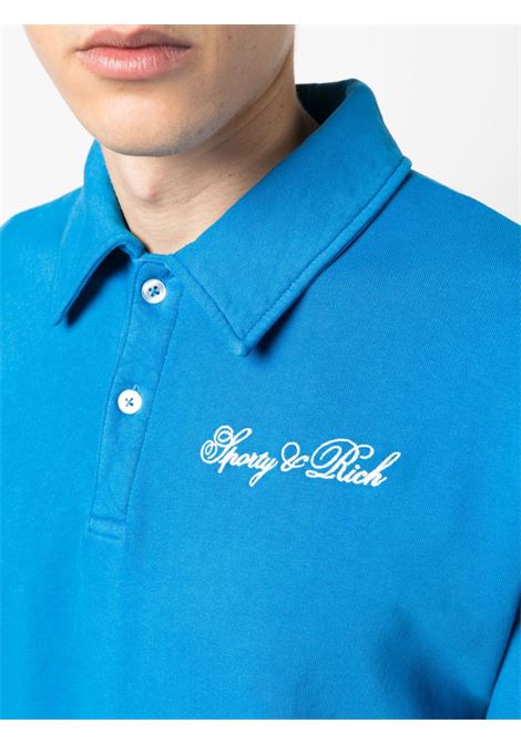 Blue logo-embroidered long-sleeve polo shirt - men SPORTY & RICH | PO851RB