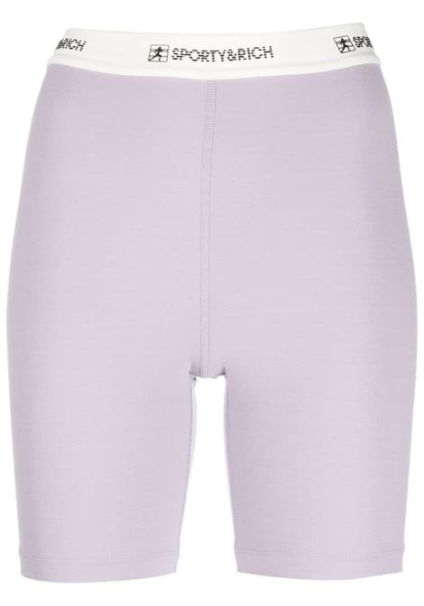 Shorts con banda logo in lilla -  donna
