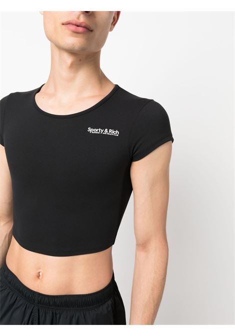 Black logo-print cropped T-shirt - women SPORTY & RICH | TS837BK