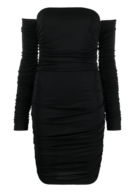 Black off-shoulder draped midi dress - women THE ANDAMANE | T130106BTJP073999