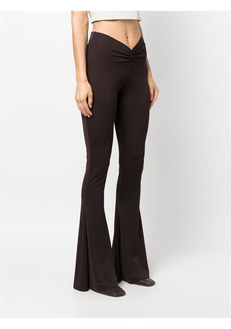 Dark brown ruched low-rise flared trousers - women THE ANDAMANE | TM130408BTJP073DRKBRWN