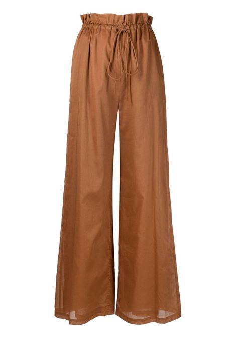 Caramel brown paperbag-waist wide-leg trousers - women THE ANDAMANE | TM130436ATNC108CRML