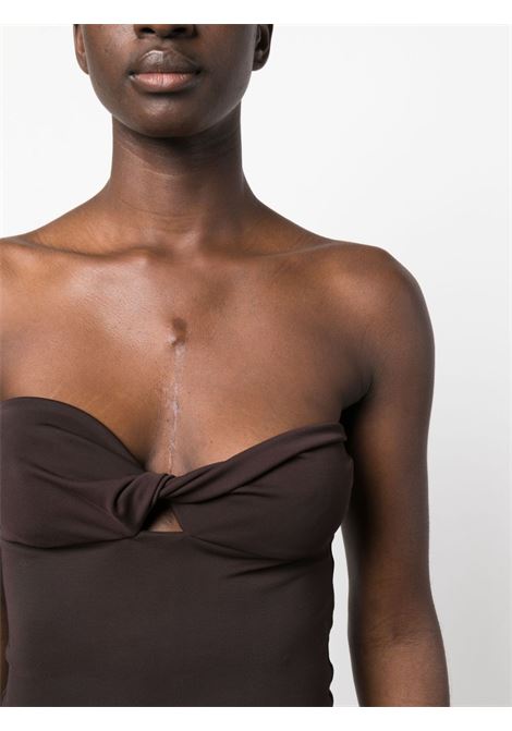 Dark brown twist-detail strapless top - women THE ANDAMANE | TM130723BTJP073DRKBRWN