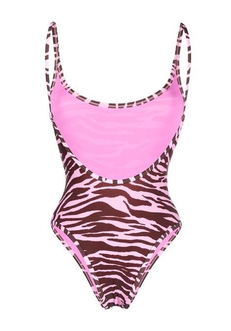Brown and pink tiger-print open-back swimsuit - women THE ATTICO | 233WBB63PA14463