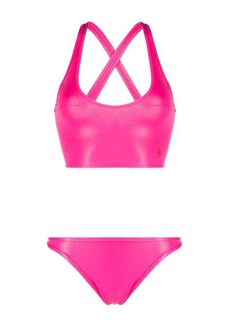 Fuchsia pink logo-embroidered crossover-strap bikini - women  THE ATTICO | 233WBB64PA36008