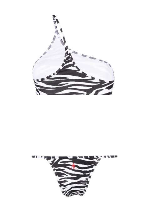 Black and white one-shoulder zebra-print bikini set - women THE ATTICO | 233WBB70PA14020