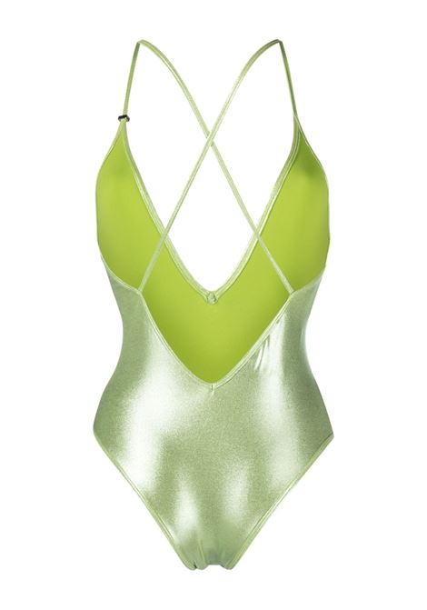 Green metallic-sheen V-neck swimsuit - women THE ATTICO | 233WBB71PA32016