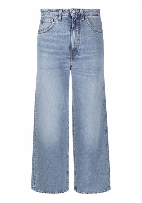 Blue high-waisted wide-leg jeans - women 