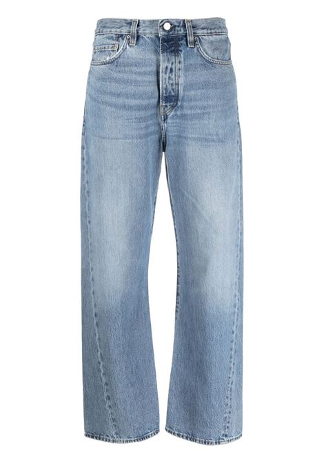 Blue high-waist straight-leg jeans - women