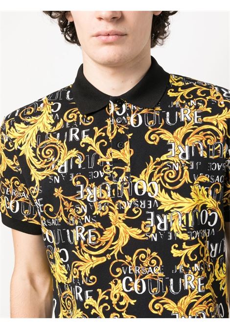 Black and gold baroque-print polo shirt - men VERSACE JEANS COUTURE | 74GAG6S0JS149G89