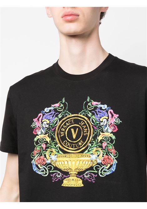 T-shirt con stampa in nero - uomo VERSACE JEANS COUTURE | 74GAHF01CJ00F899