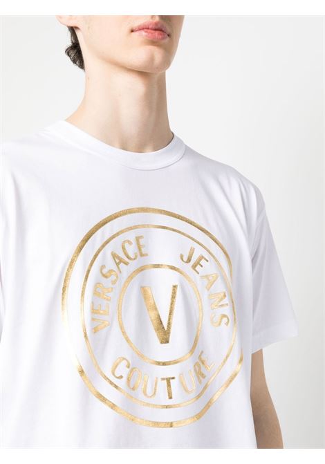 White and gold logo-print T-shirt - men VERSACE JEANS COUTURE | 74GAHT05CJ00TG03