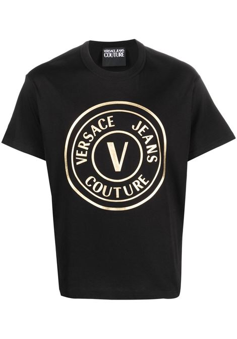 Black and gold logo-print T-shirt - men VERSACE JEANS COUTURE | 74GAHT05CJ00TG89