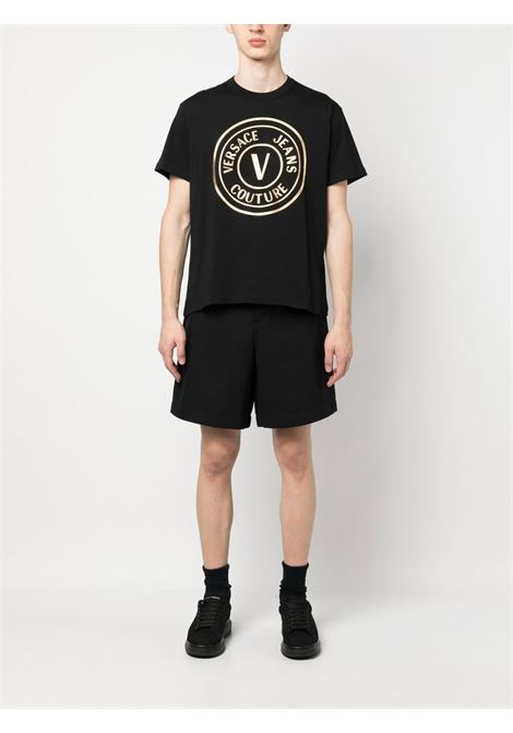 T-shirt con stampa in nero e oro - uomo VERSACE JEANS COUTURE | 74GAHT05CJ00TG89