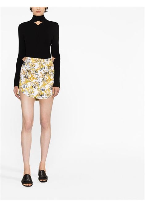 White and gold Logo Couture-print denim miniskirt - women VERSACE JEANS COUTURE | 74HAE855ES042L54G03