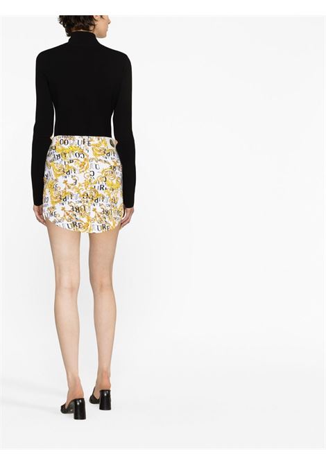 White and gold Logo Couture-print denim miniskirt - women VERSACE JEANS COUTURE | 74HAE855ES042L54G03