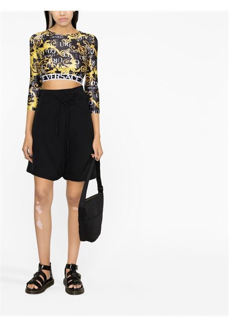 Black and gold cropped all-over logo print top - women VERSACE JEANS COUTURE | 74HAH218JS178G89