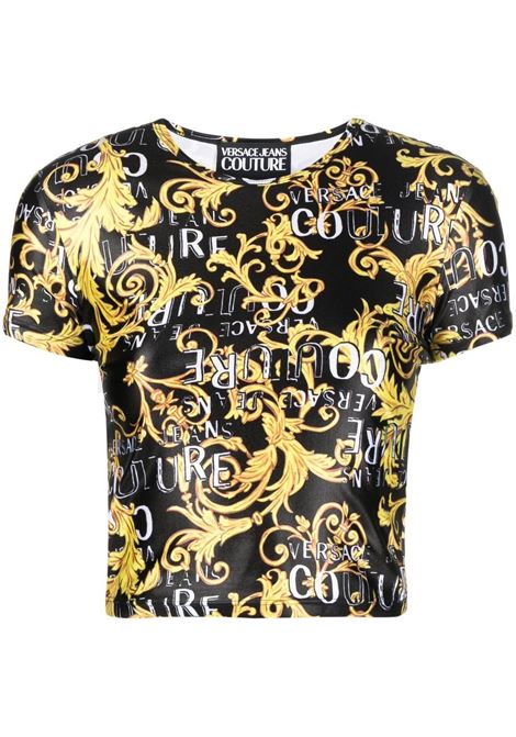 Black and gold Barocco-print cropped top - women VERSACE JEANS COUTURE | 74HAH602JS178G89