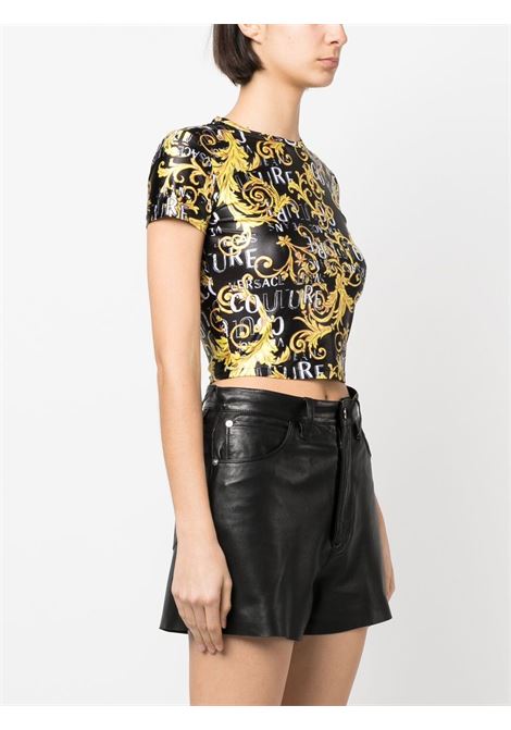 Black and gold Barocco-print cropped top - women VERSACE JEANS COUTURE | 74HAH602JS178G89