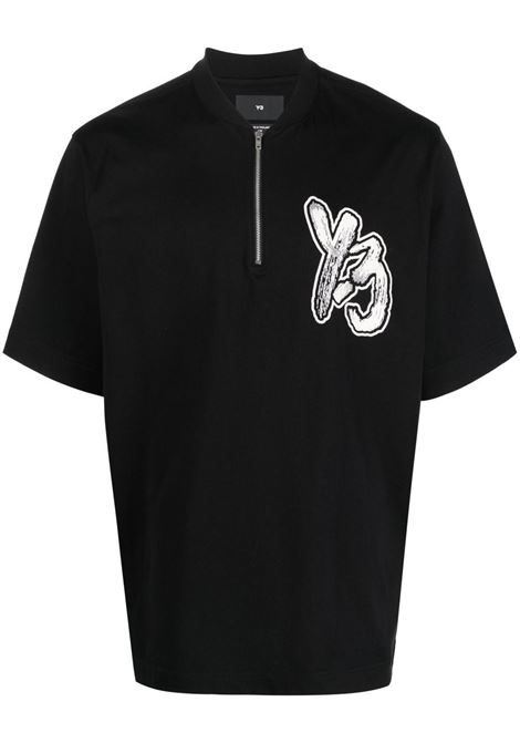 Black zip-up logo-print T-shirt - men Y-3 | H44812BLK