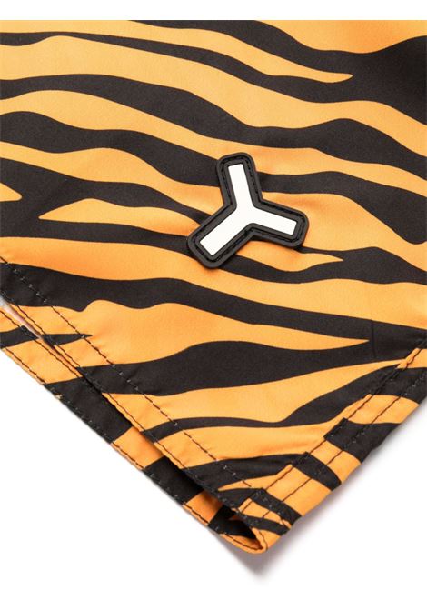 Multicolored zebra-print drawstring swim shorts - men  YES I AM | YIA00023ORNG