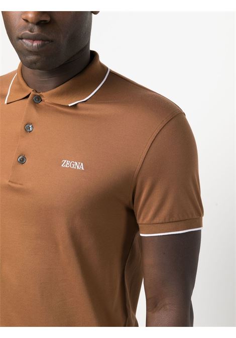 Brown embroidered-logo polo shirt - men ZEGNA | UB358A5B746D05