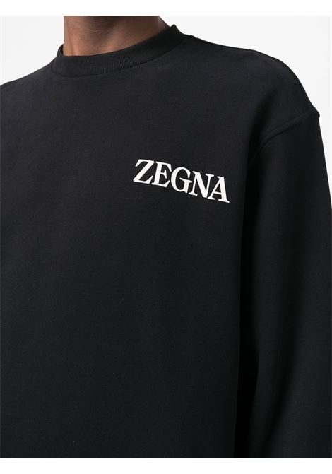 Black logo-detail crew-neck sweatshirt - men ZEGNA | UB522A5B872K09