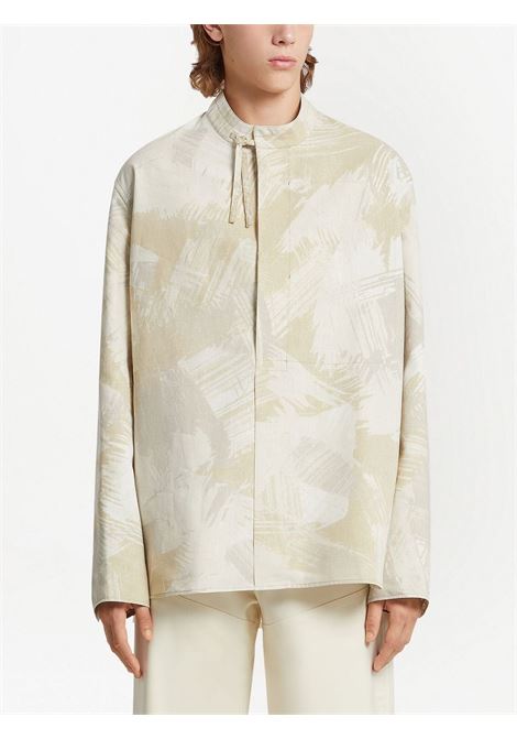 Beige graphic-print concealed-front jacket - men ZEGNA | UBV70A5SON10700