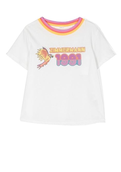 T-shirt con colletto a contrasto in bianco e multicolore - bambina ZIMMERMANN kids | 5247TTIGIVO