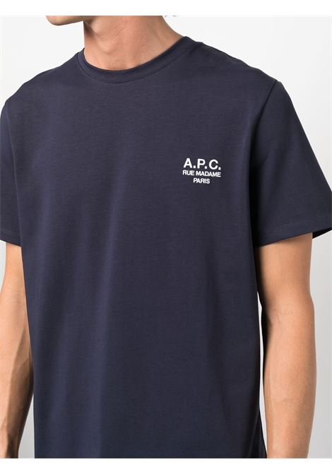 Blue logo-print T-shirt - men  A.P.C. | COEZCH26840IAK