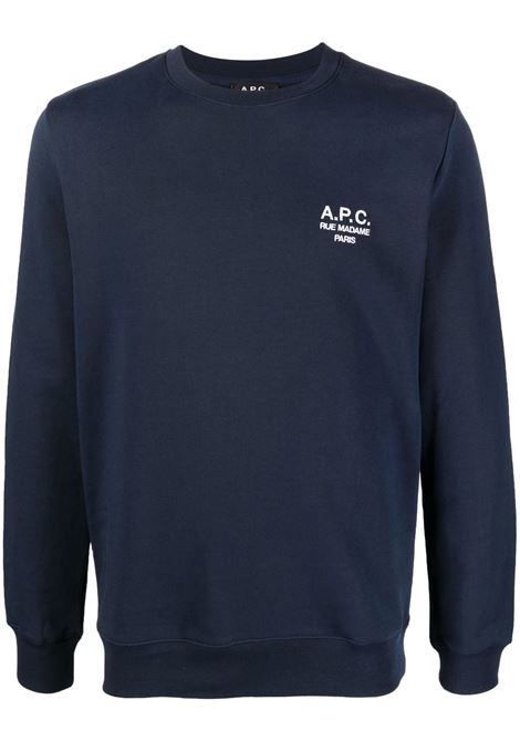 Blue logo-print crew neck sweatshirt - men  A.P.C. | COEZDH27699IAJ