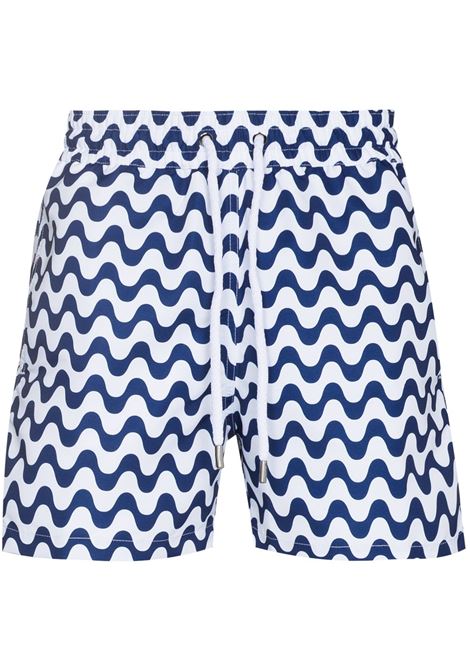 All-over print swim shorts in blue/off-white - men  FRESCOBOL CARIOCA | 101804
