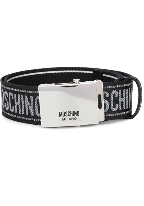 Black logo jacquard buckle belt - men MOSCHINO | A800782091555