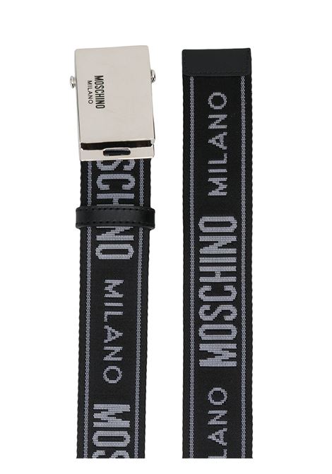 Black logo jacquard buckle belt - men MOSCHINO | A800782091555