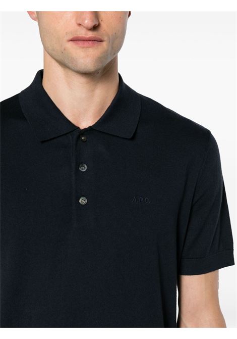 Blue navy short-sleeve knitted polo shirt ? men  A.P.C. | COGCNH23303IAK