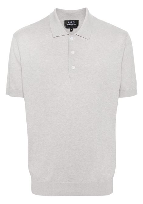 Grey logo-embroidered knitted polo shirt - men A.P.C. | COGCNH23303PLB