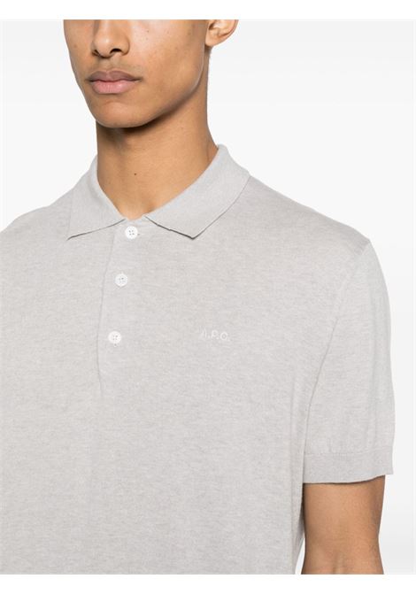 Grey logo-embroidered knitted polo shirt - men A.P.C. | COGCNH23303PLB