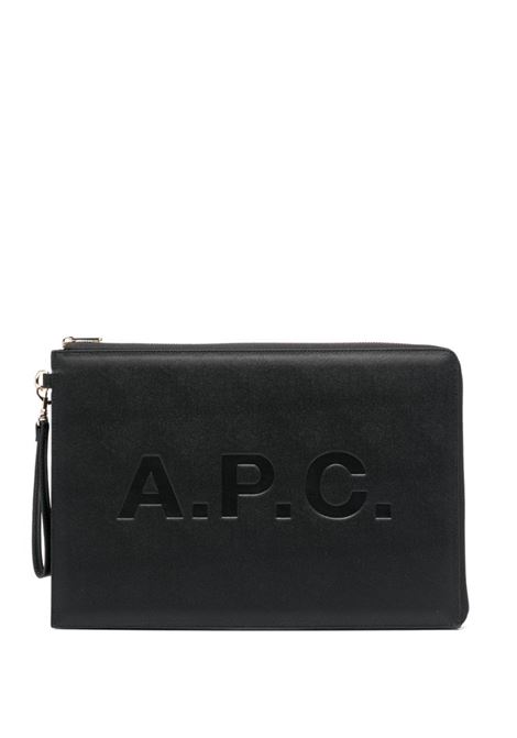 Clutch con stampa logo in nero - donna A.P.C. | PUABLM63565LZZ