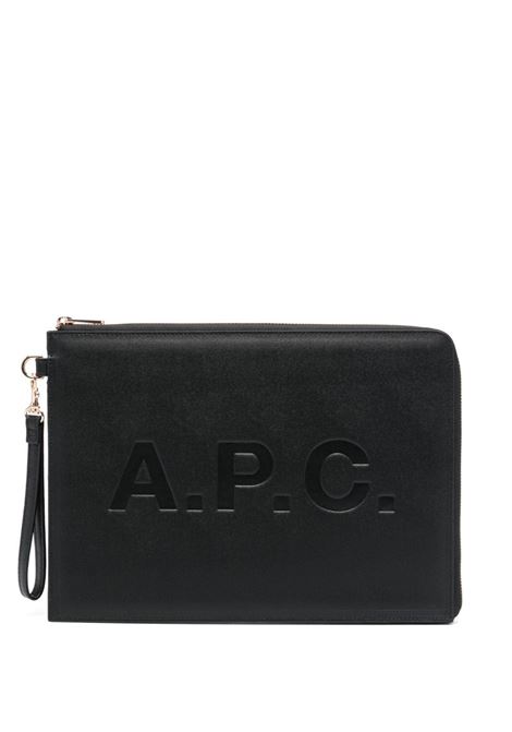 Black logo-debossed clutch bag - women A.P.C. | PUABLM63567LZZ