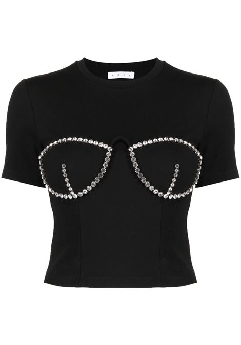 Black bustier-style crystal-embellished T-shirt - women AREA | T03184BLK