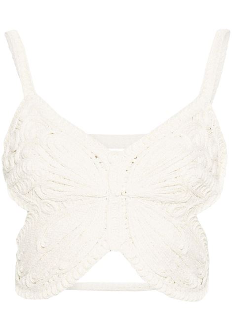 Top crop smanicato in bianco - donna