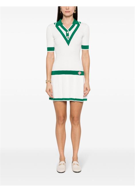 Abito mini in maglia plissettata in bianco/verde - donna CASABLANCA | WPS24KW59601WHTGRN